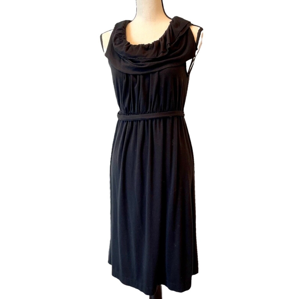 J.Crew Womens Dress Jersey Black Sleeveless Ruffle Neck Blouson Belted Solid S